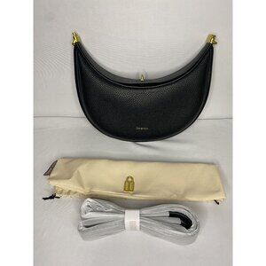 Songmont Half Moon Black Leather Handbag With Gold Hardware & Accessories New In